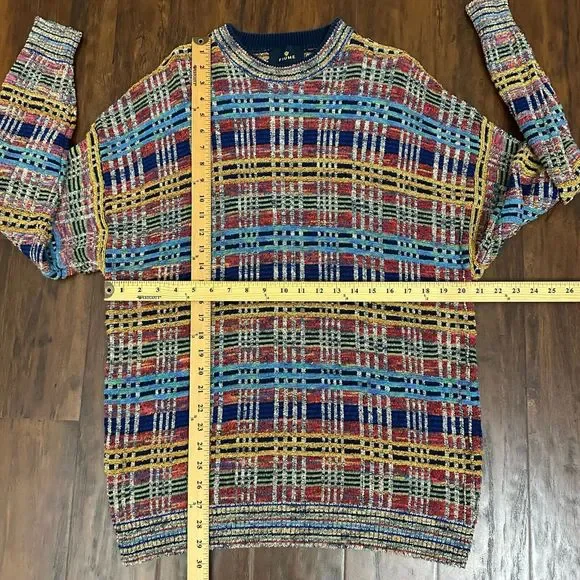 VINTAGE FIUME Long Slevee Multicolor Plaid Knit Pullover Sweater - Picture 10 of 10